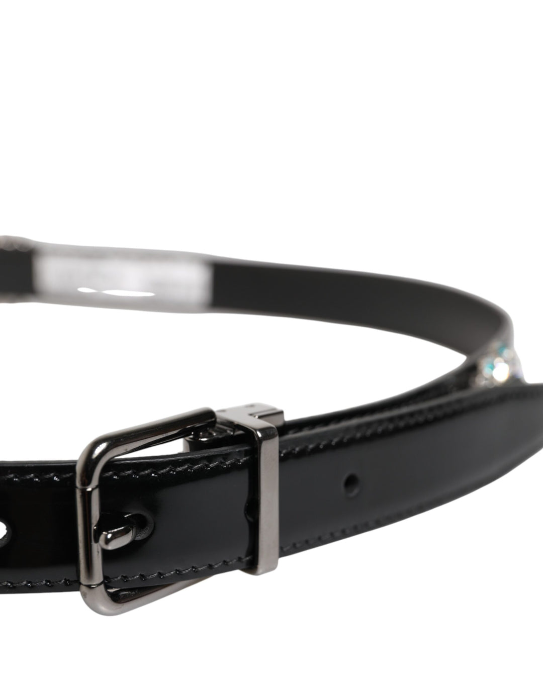 Black Embellished Metal Logo Buckle Belt
