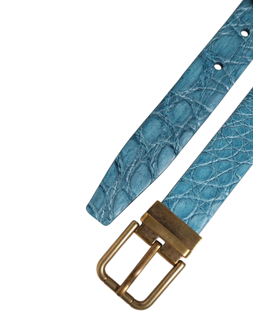 Blue Leather Classic Gold Metal Buckle Belt