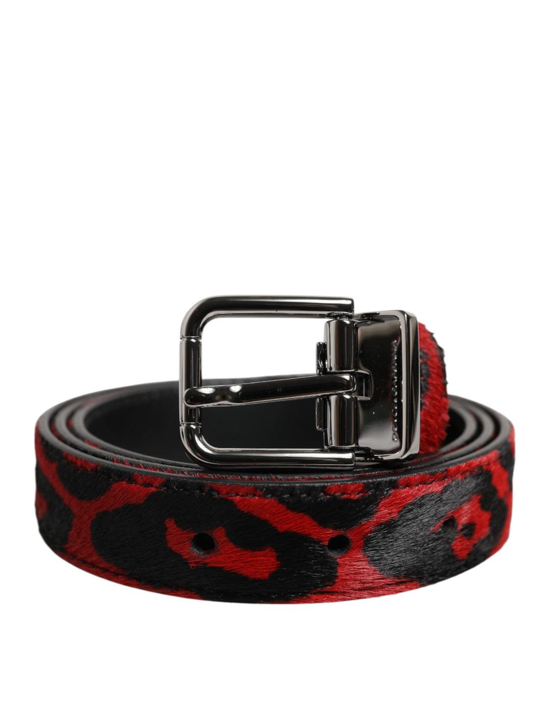Black Red Leopard Silver Metal Buckle Belt