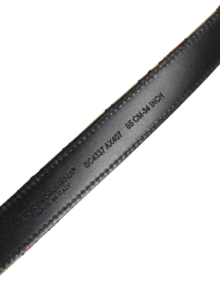 Gold Floral Jacquard Silver Metal Buckle Belt