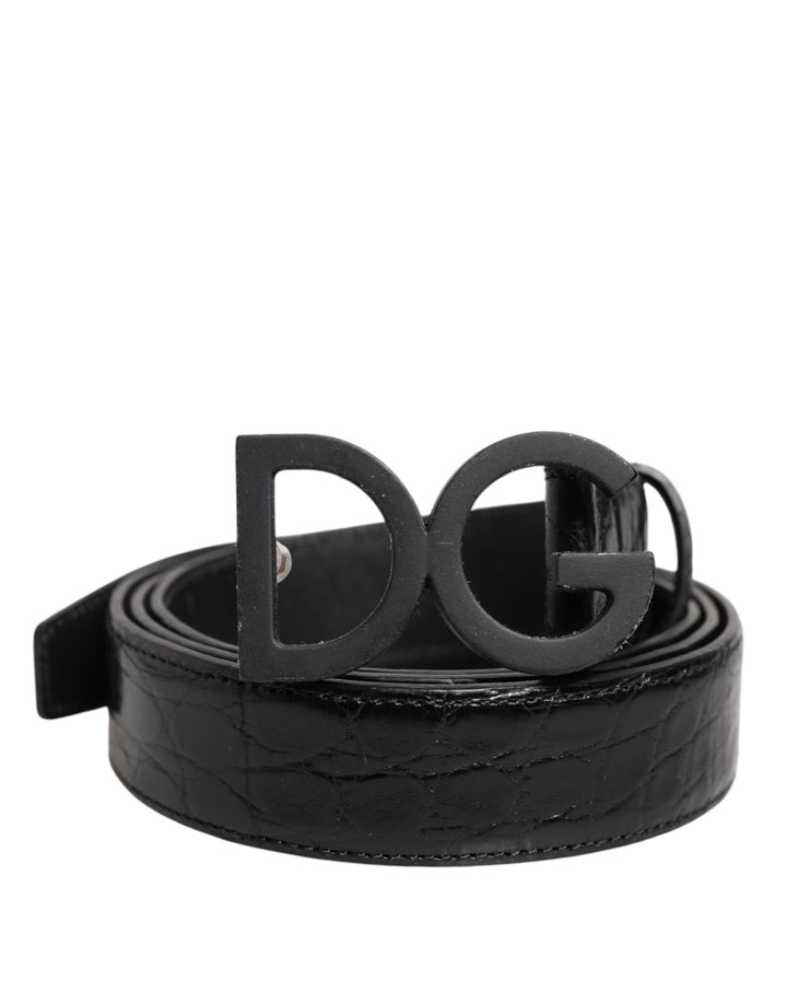 Black Leather Classic Metal DG Buckle Belt
