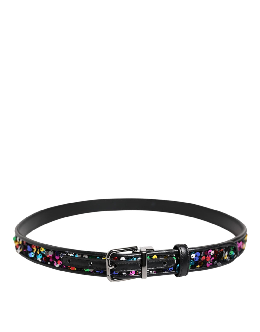 Black Sequin Embellished Metal Buckle Belt