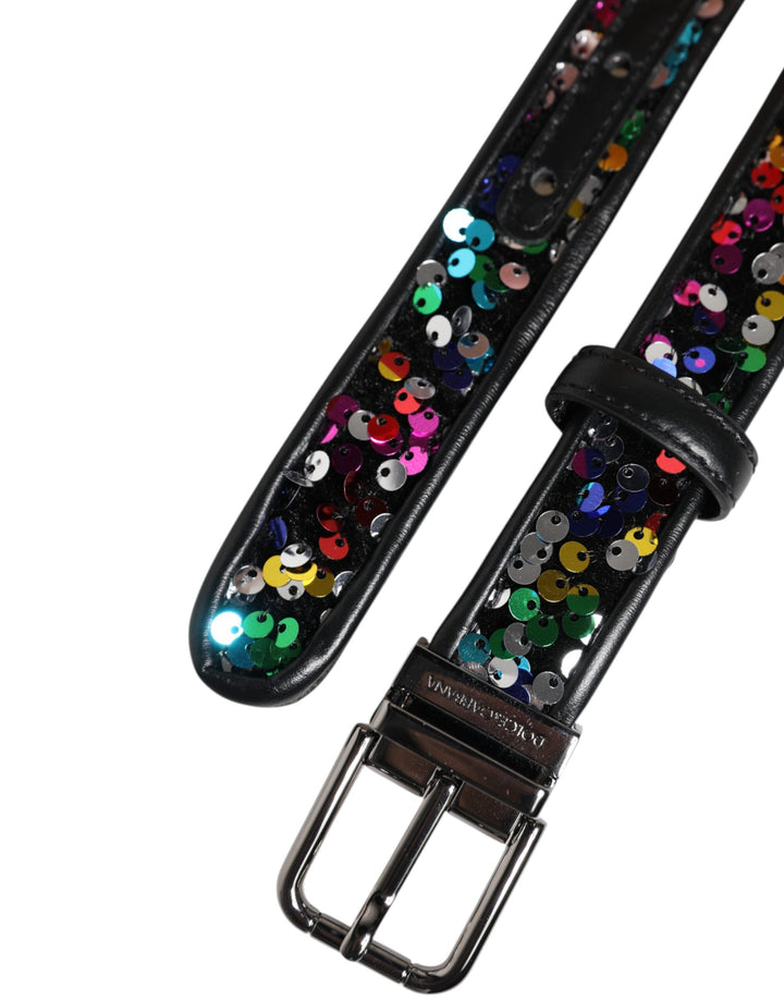Black Sequin Embellished Metal Buckle Belt