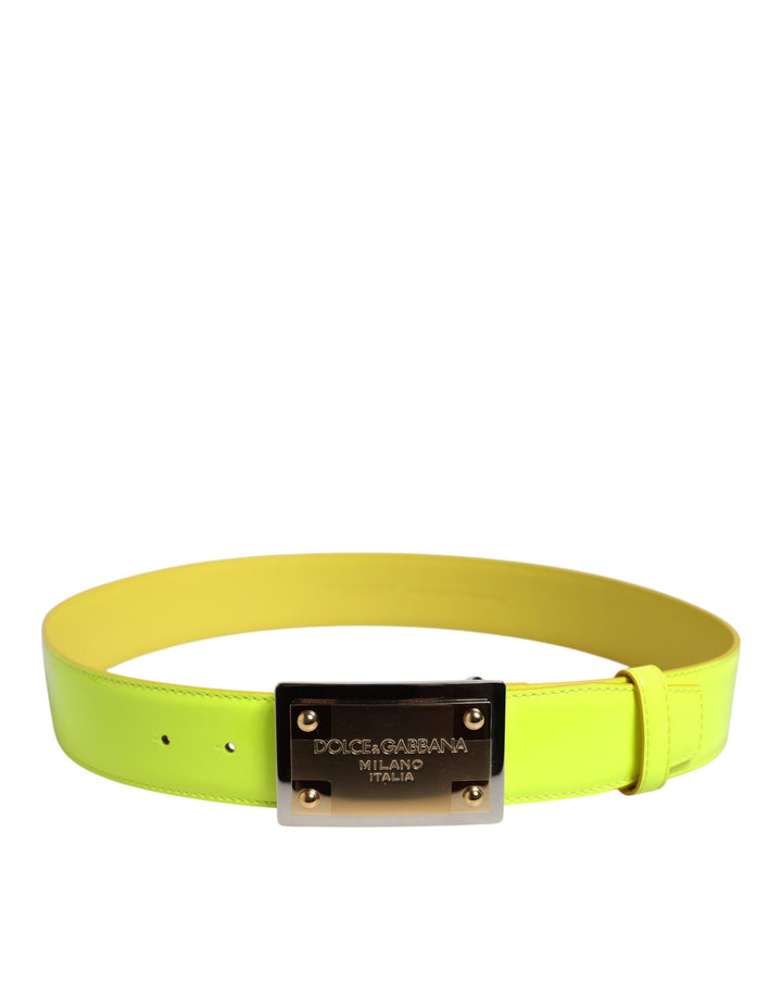 Yellow Green Classic Metal Logo Buckle Belt
