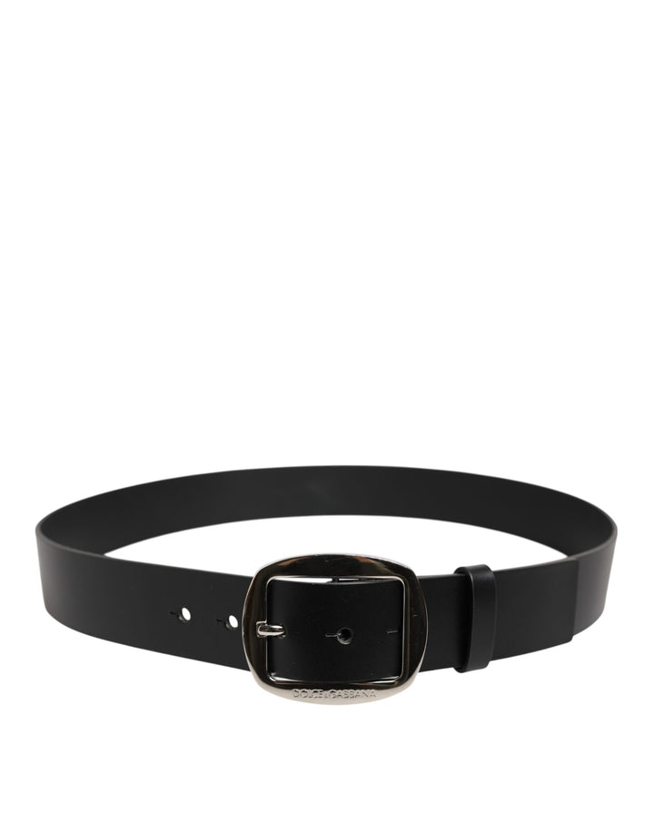 Black Leather Classic Metal Buckle Belt
