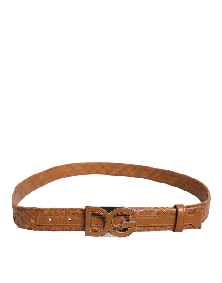 Brown Braided Metal DG Logo Buckle Belt