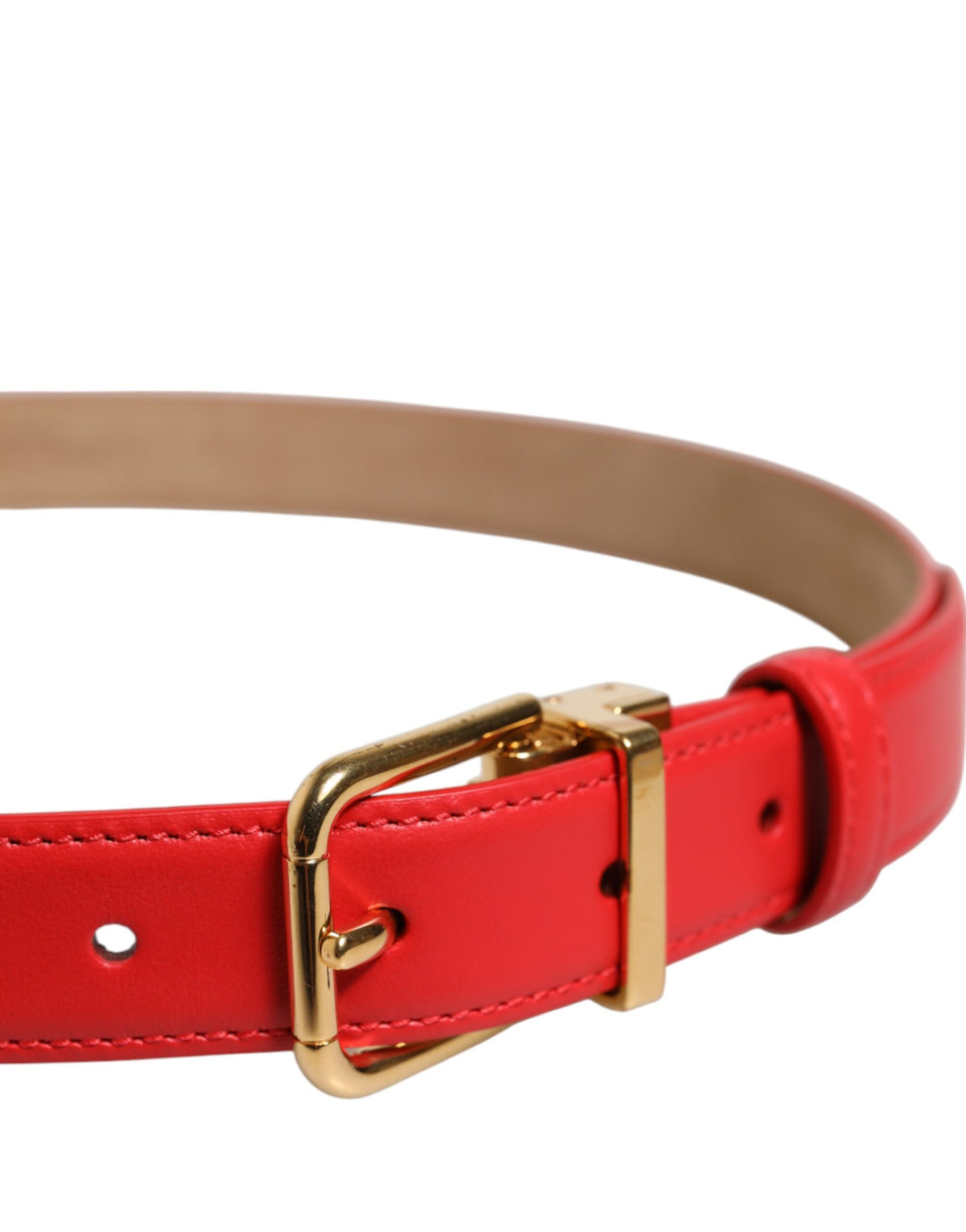 Red Leather Gold Metal Buckle Cintura Belt
