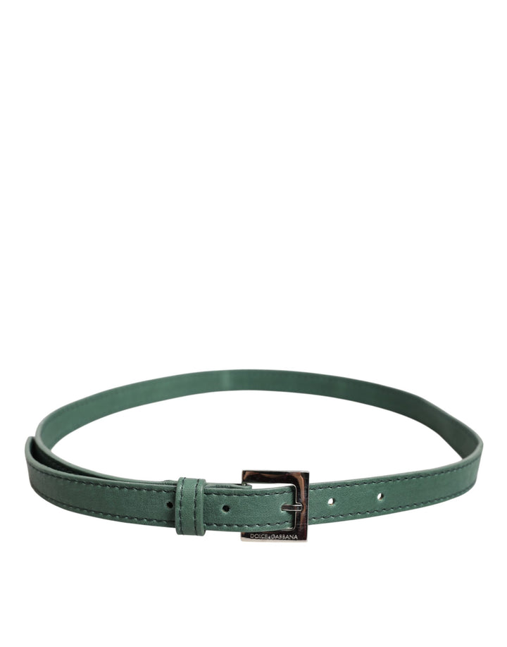 Dark Green Leather Silver Metal Buckle Belt