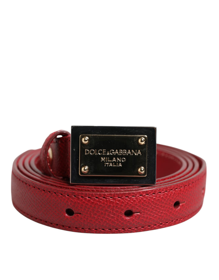 Red Leather Square Metal Buckle Cintura Belt