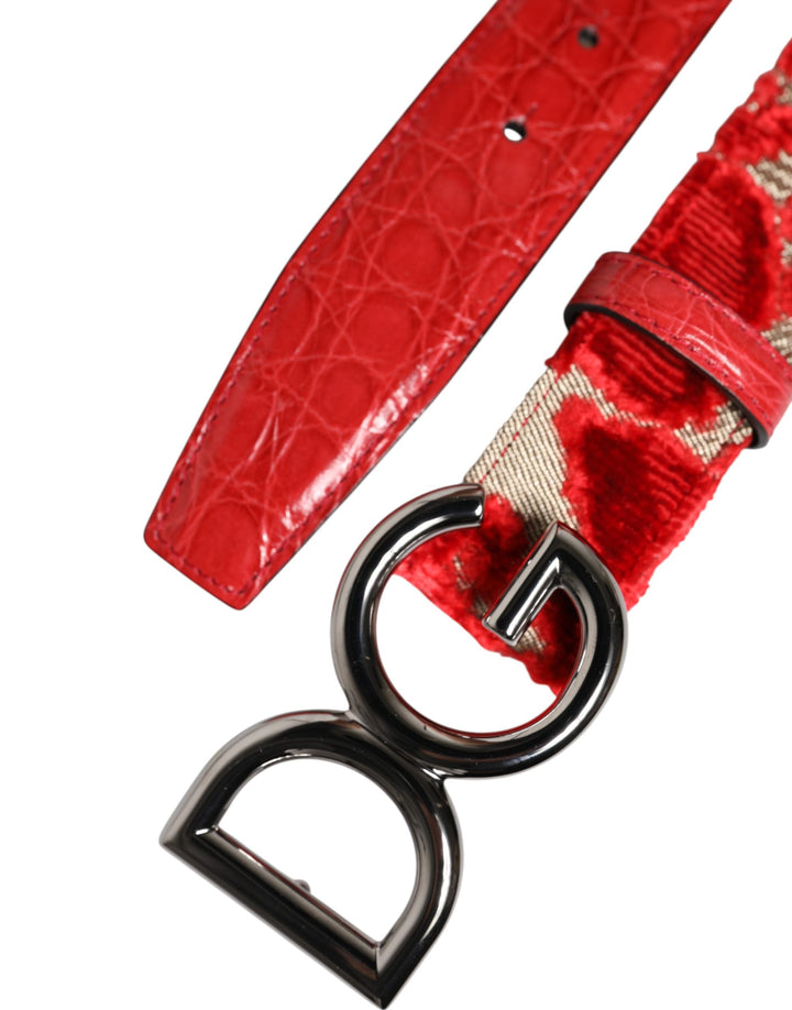 Red Viscose Silver DG Logo Metal Buckle Belt