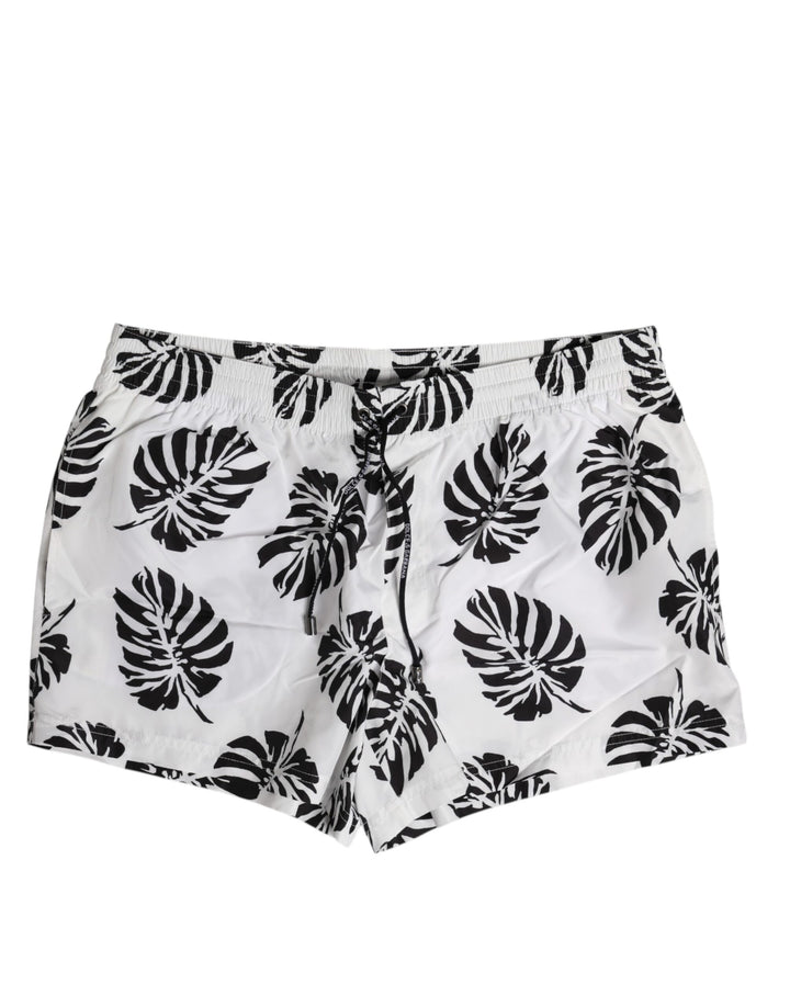 White Black Print Beachwear Shorts Swimwear