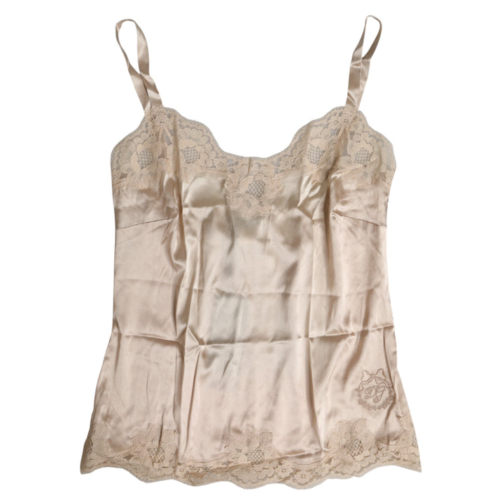Beige Lace Silk Satin Tank Lingerie Underwear