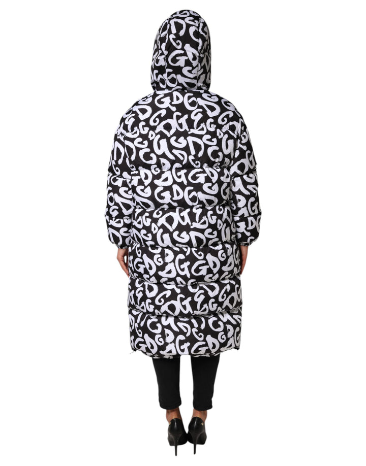 Black White DG Mania Hooded Long Coat Jacket