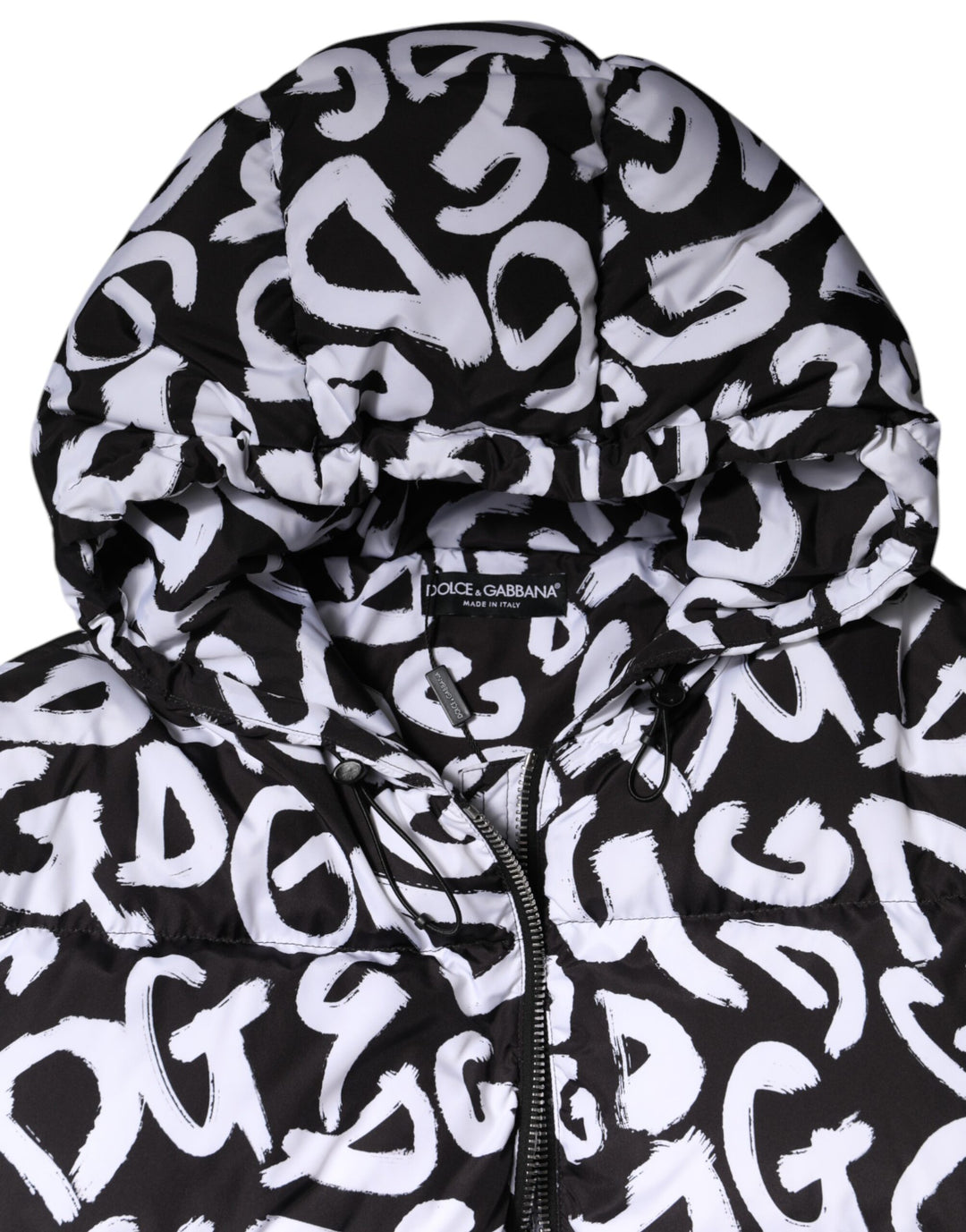 Black White DG Mania Hooded Long Coat Jacket