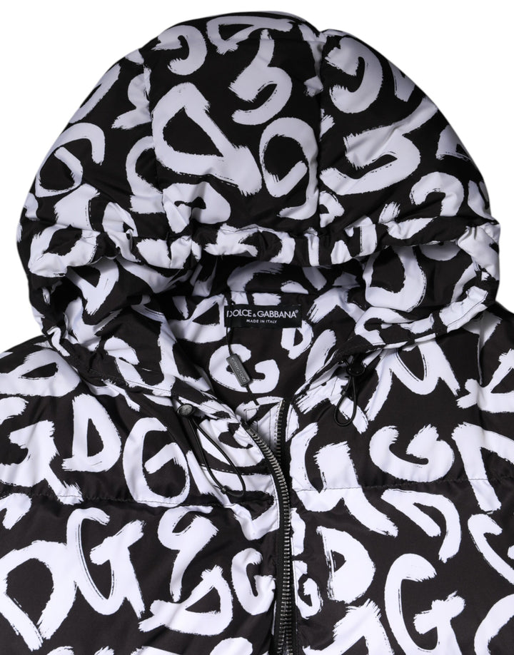 Black White DG Mania Hooded Long Coat Jacket