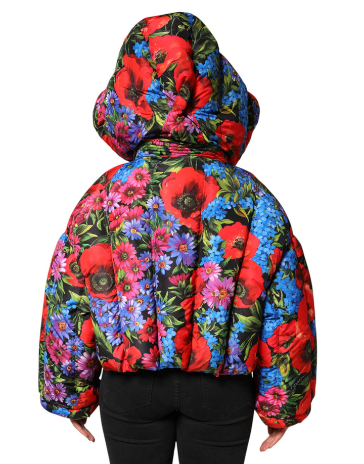 Multicolor Floral Hooded Puffer Coat Jacket