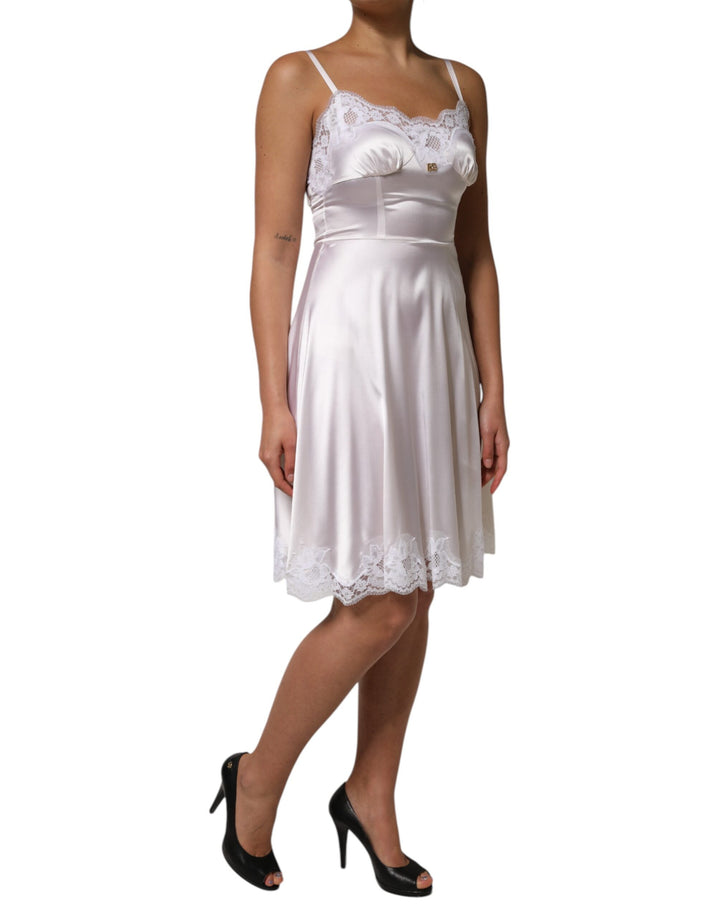 White Lace Gold DG Logo Silk Dress Sleepwear