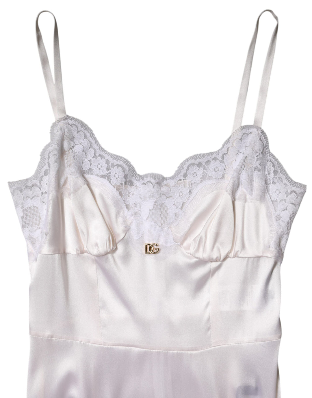 White Lace Gold DG Logo Silk Dress Sleepwear