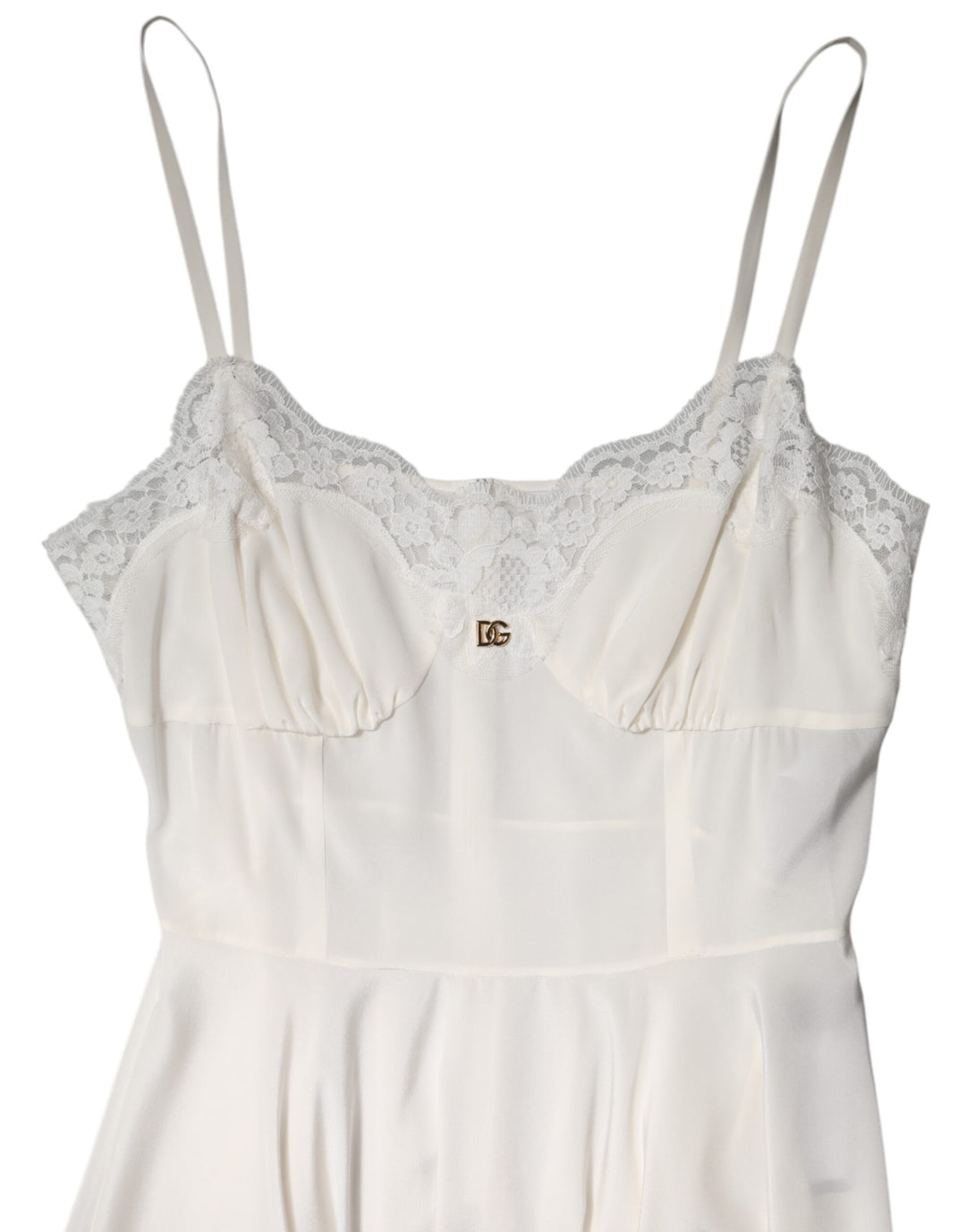 White Lace Gold DG Logo Silk Dress Sleepwear