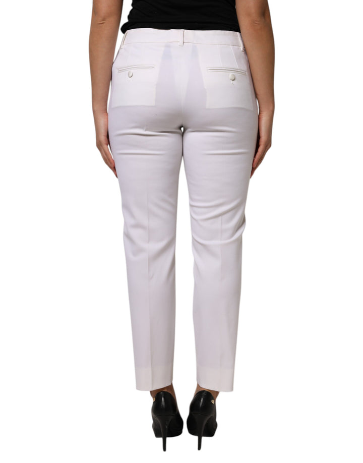 White Wool Mid Waist Tapered Pants