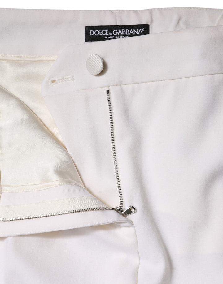 White Wool Mid Waist Tapered Pants
