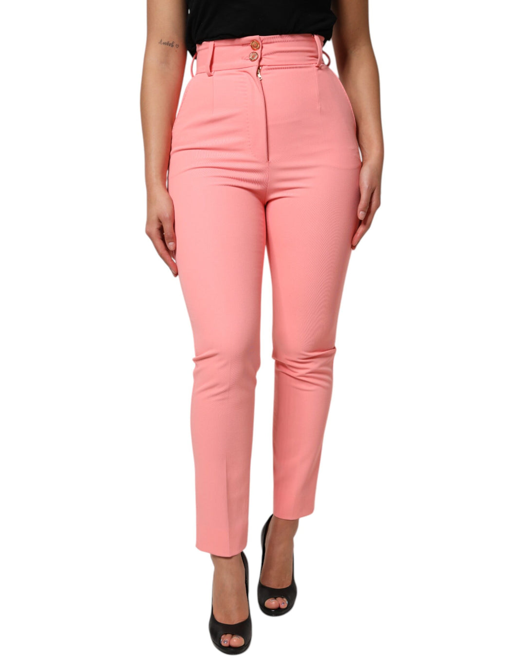 Pink High Waist Dress Tapered Pants