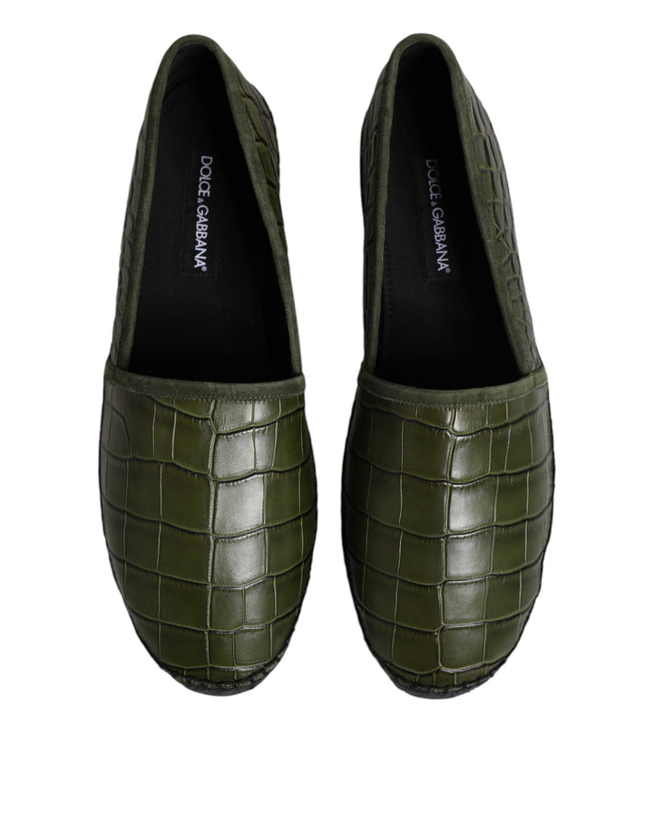 Green Exotic Leather Espadrilles Slip On Shoes