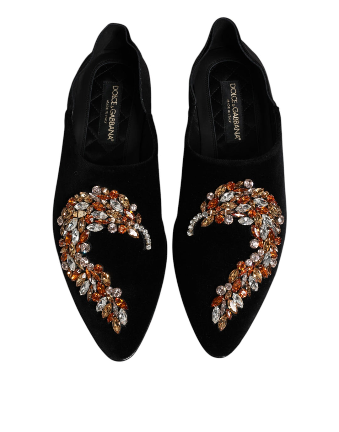 Black Velvet Embellished Loafer Slip On Shoes