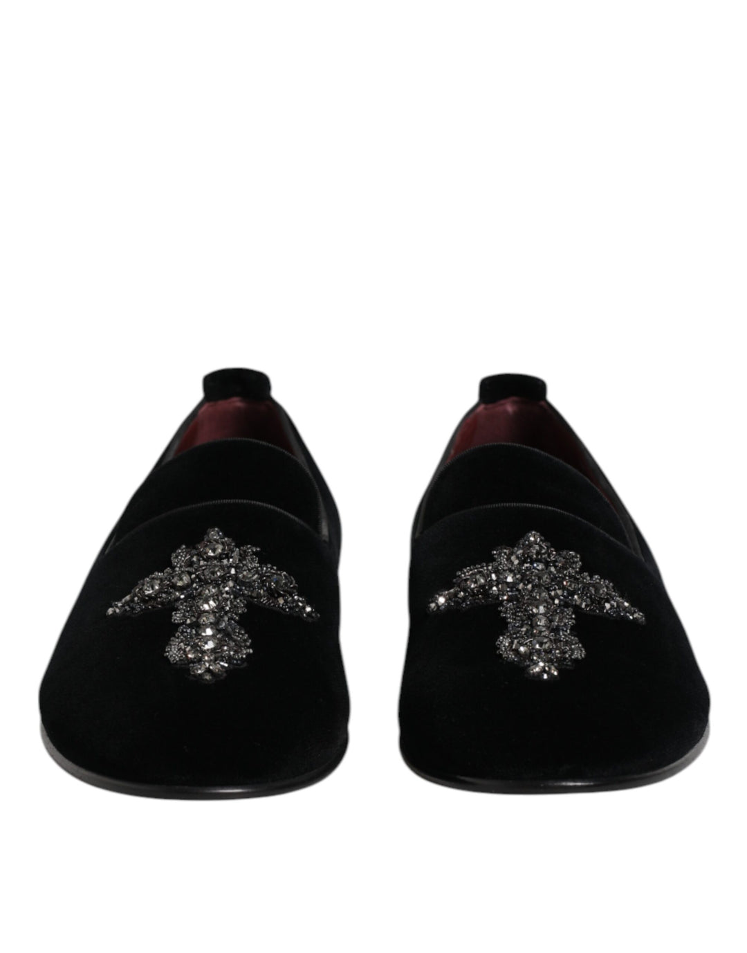 Black Velvet Embellished Loafer Slip On Shoes