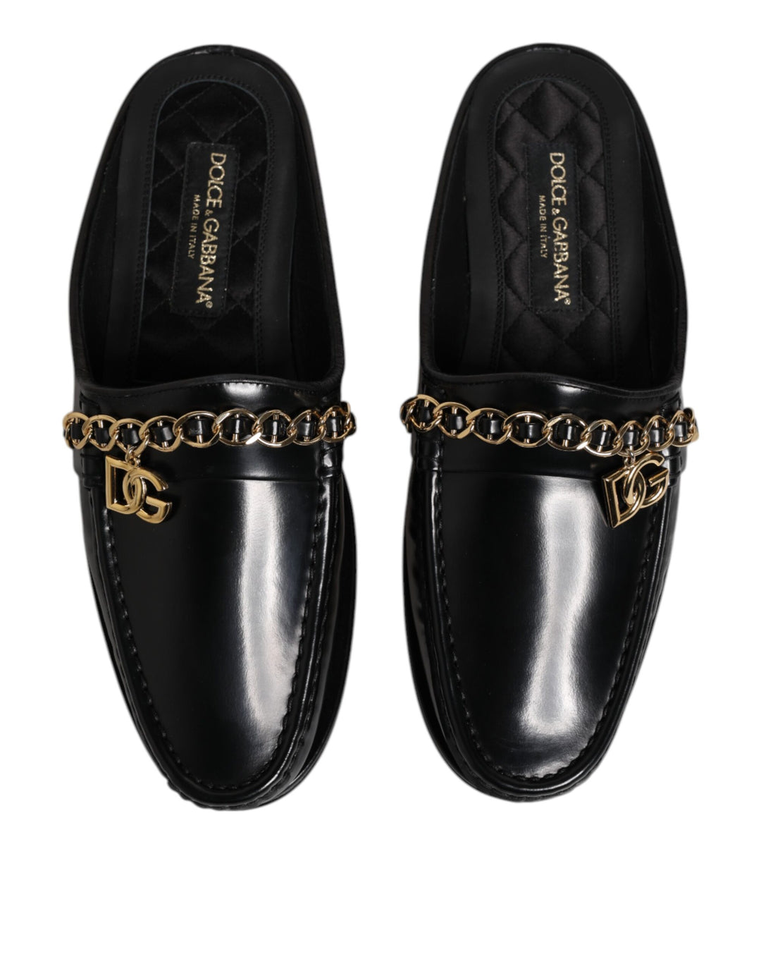 Dolce & Gabbana Black Leather DG Chain Embellished Sandals Shoes