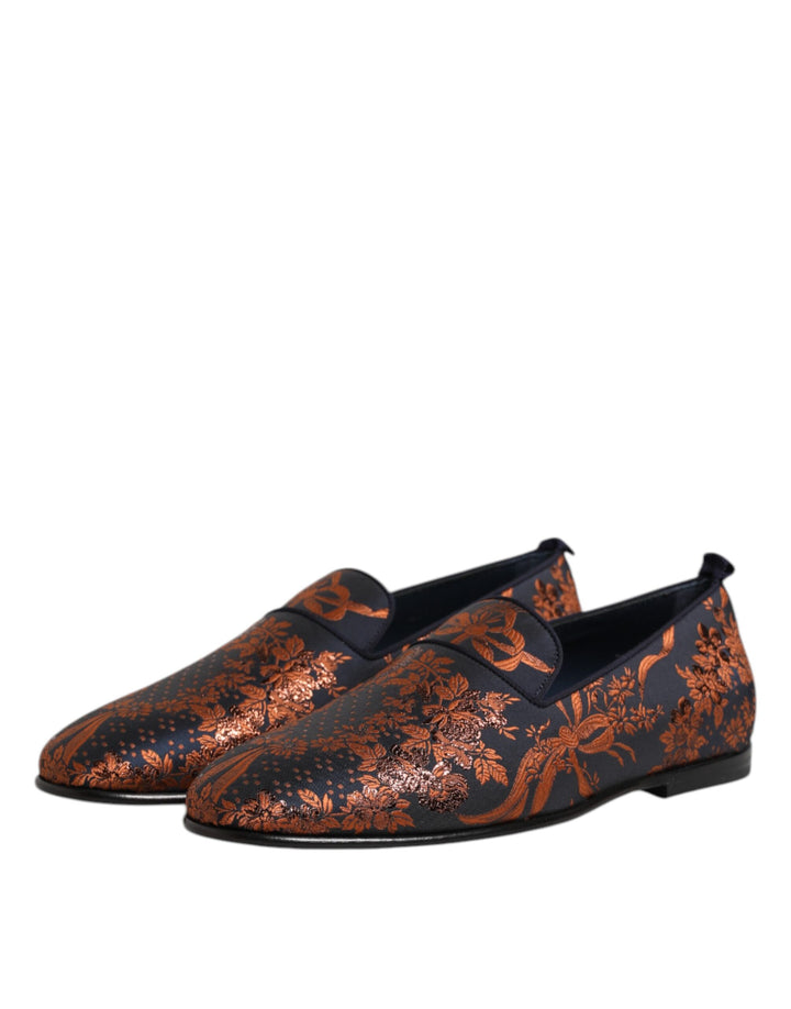 Black Jacquard Polyester Slip On Loafers Shoes