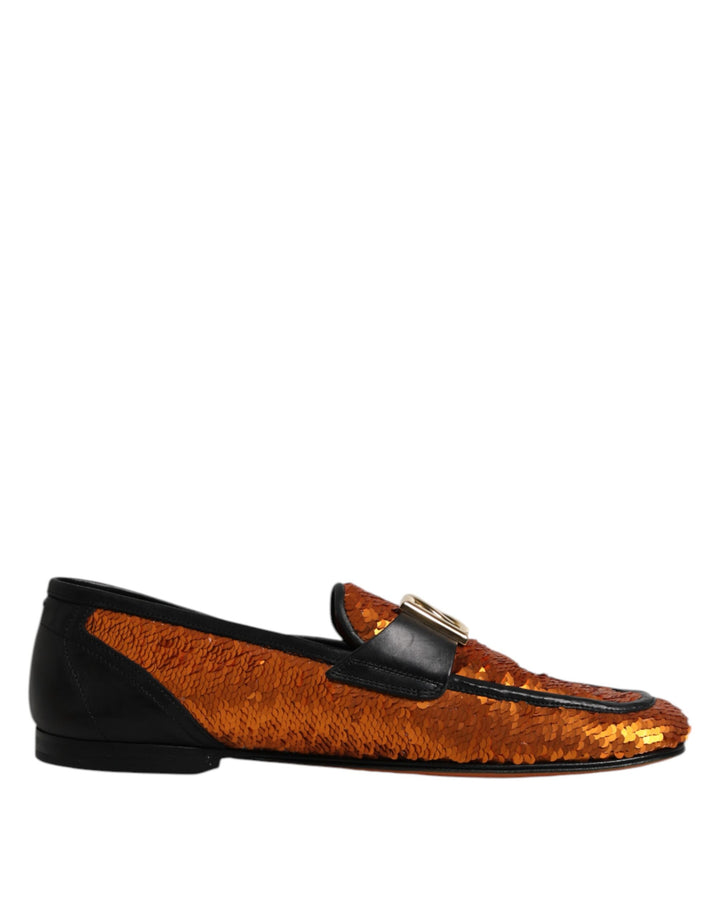 Orange Sequin Embellished Men Loafers Shoes