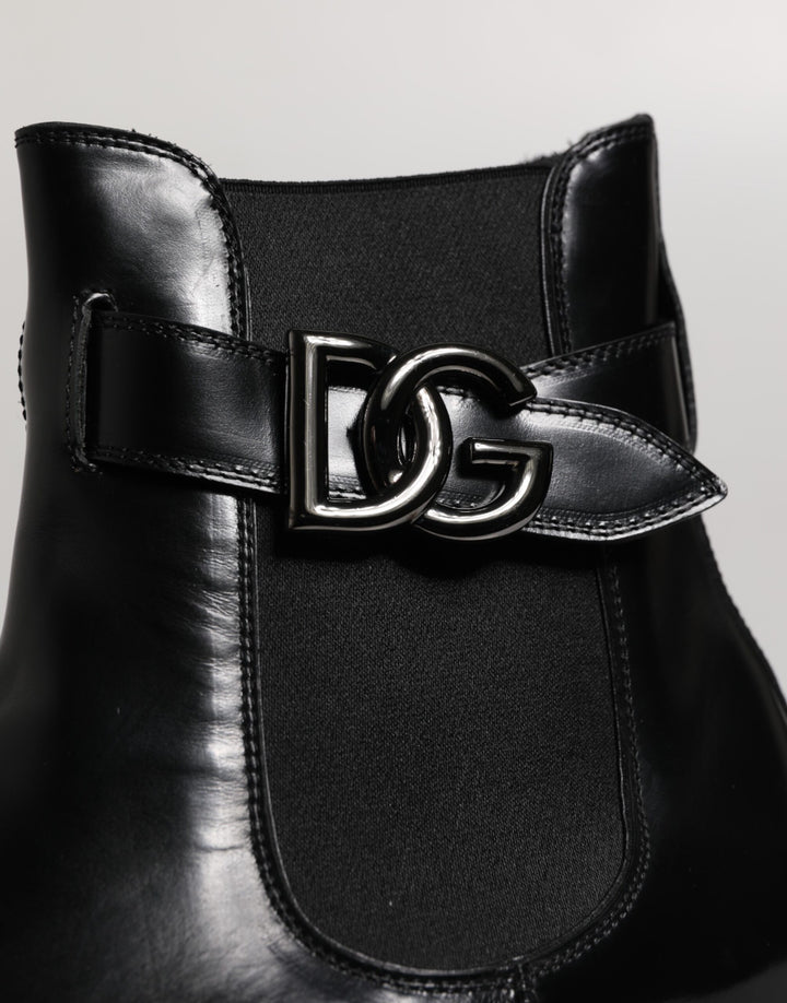 Dolce & Gabbana Black Belted DG Logo Men Chelsea Boots Shoes