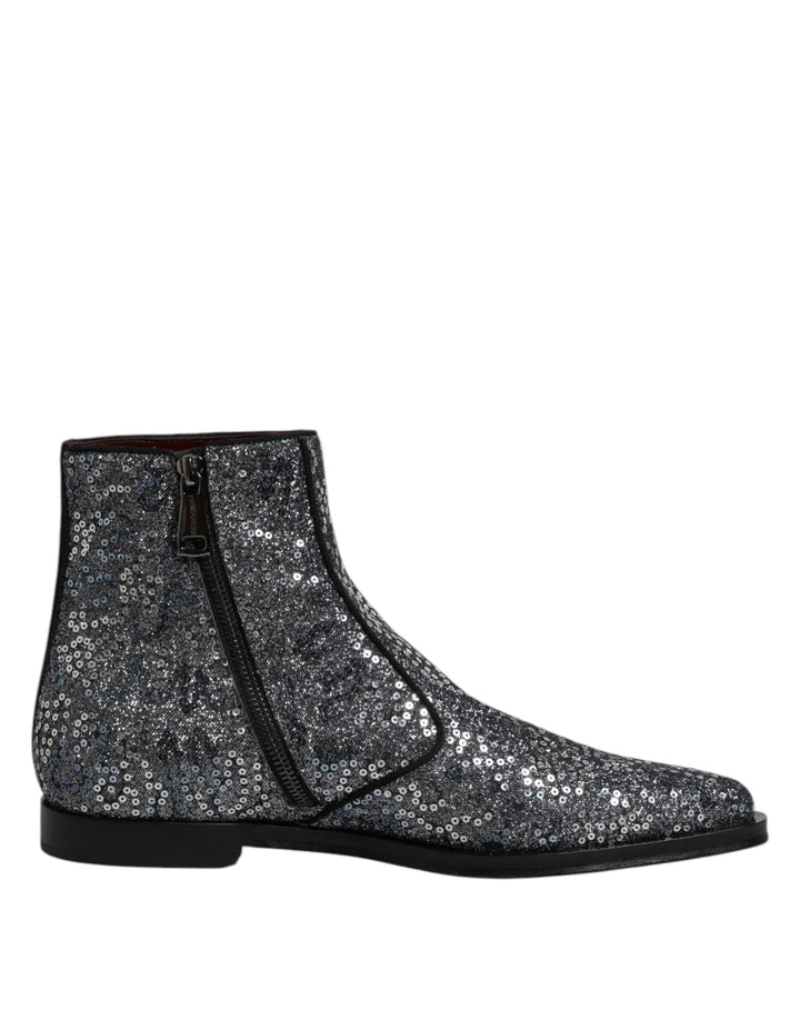 Dark Gray Cotton Sequined Chelsea Boots Shoes