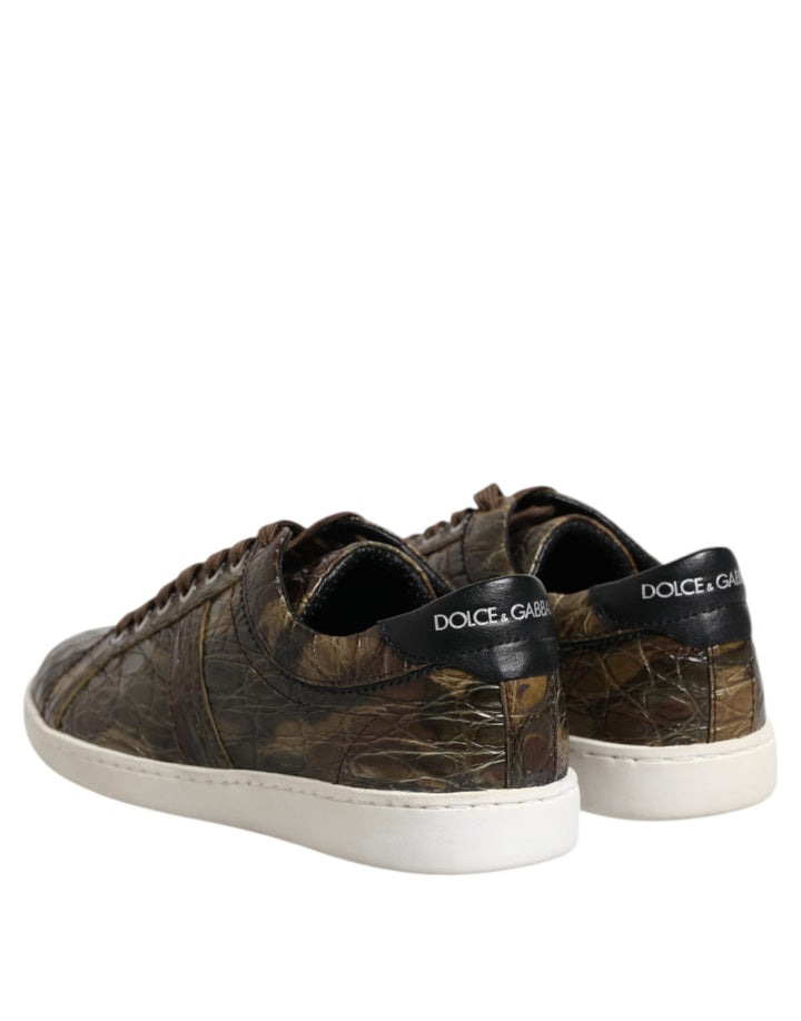 Brown Exotic Leather Low Top Sneakers Shoes