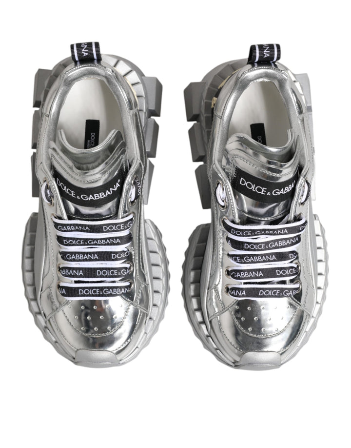 Silver Leather Super Queen Sneakers Shoes
