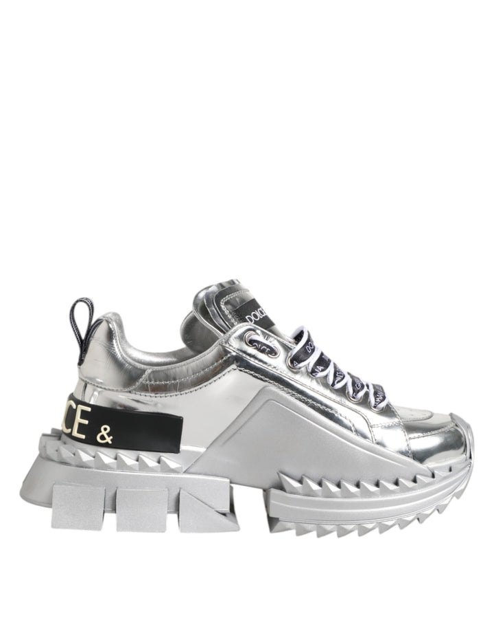 Silver Leather Super Queen Sneakers Shoes