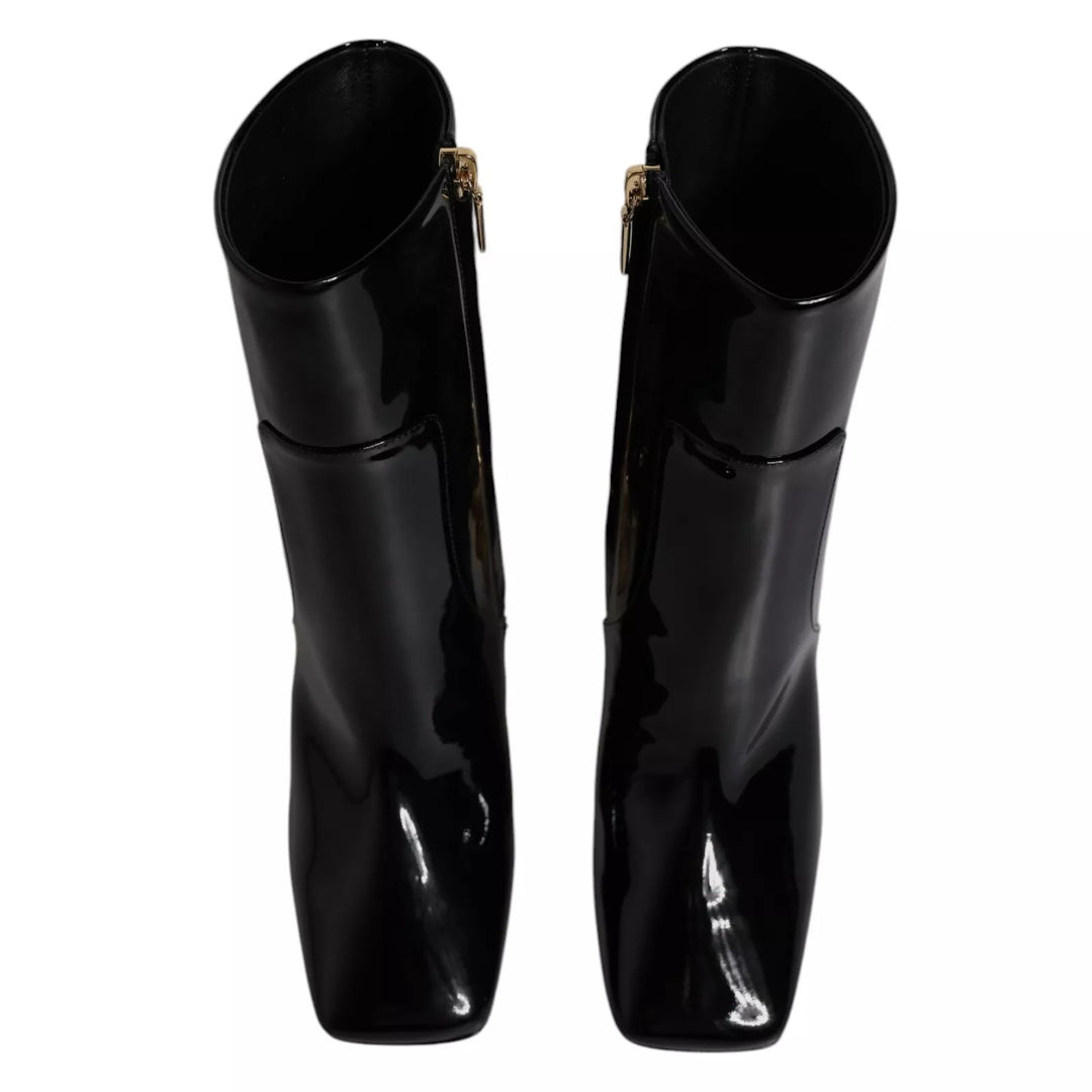 Black Jackie Leather Mid Calf Boots Shoes
