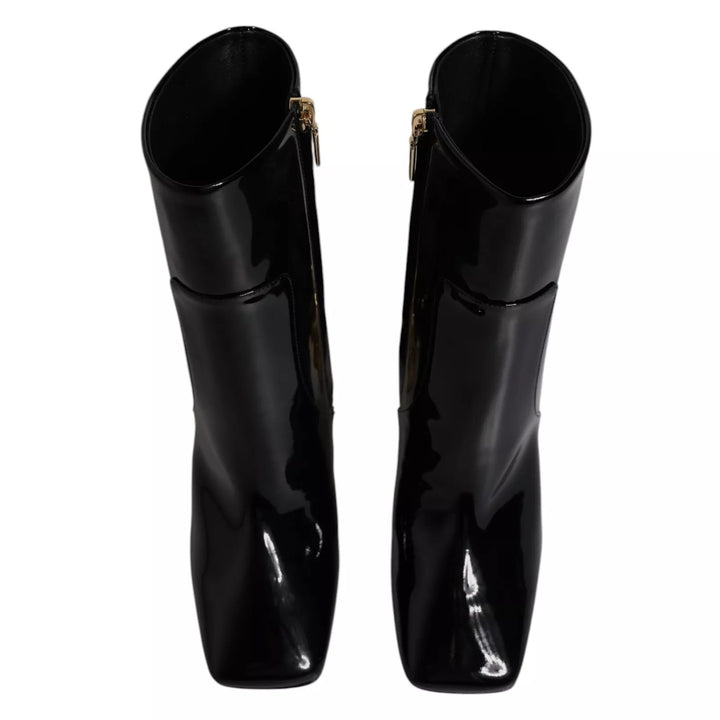 Black Jackie Leather Mid Calf Boots Shoes