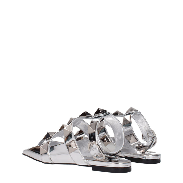 Valentino Garavani Gray Leather Flat Sandals