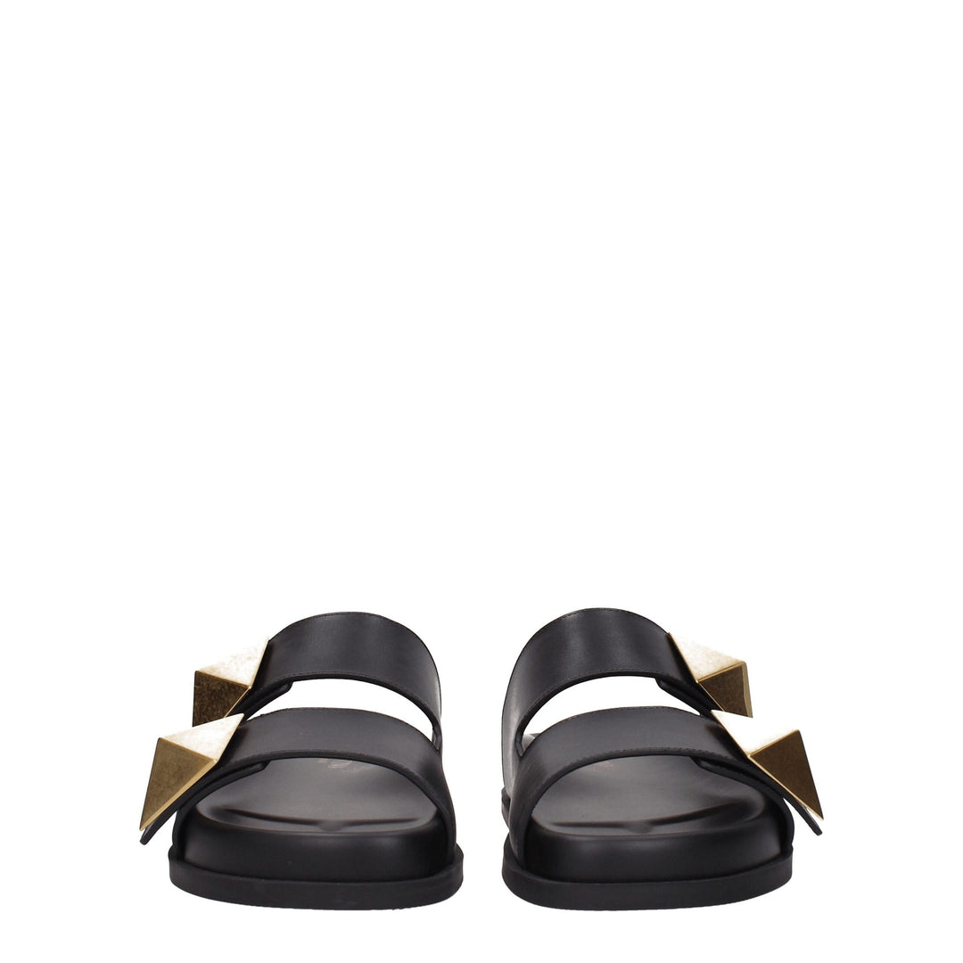 Valentino Garavani Black Leather Slippers Sandals