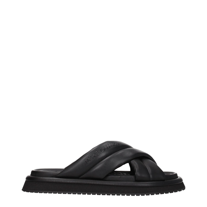 Dolce & Gabbana Black Leather Slippers Sandals