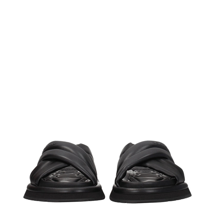 Dolce & Gabbana Black Leather Slippers Sandals