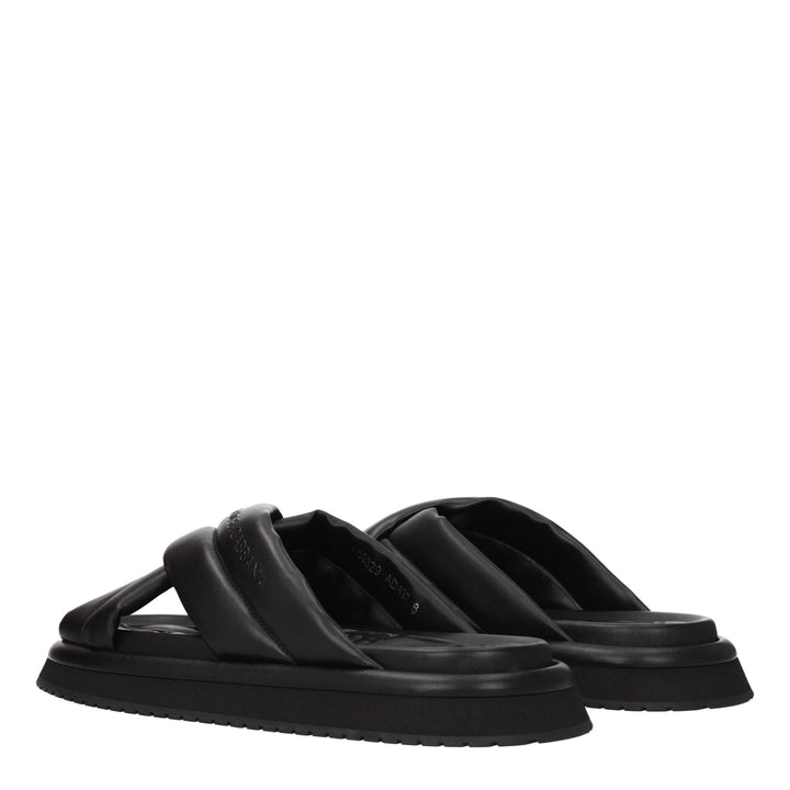 Dolce & Gabbana Black Leather Slippers Sandals