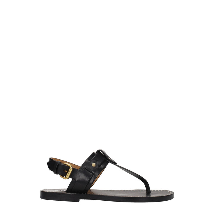 Black Leather Flip-Flop Sandal