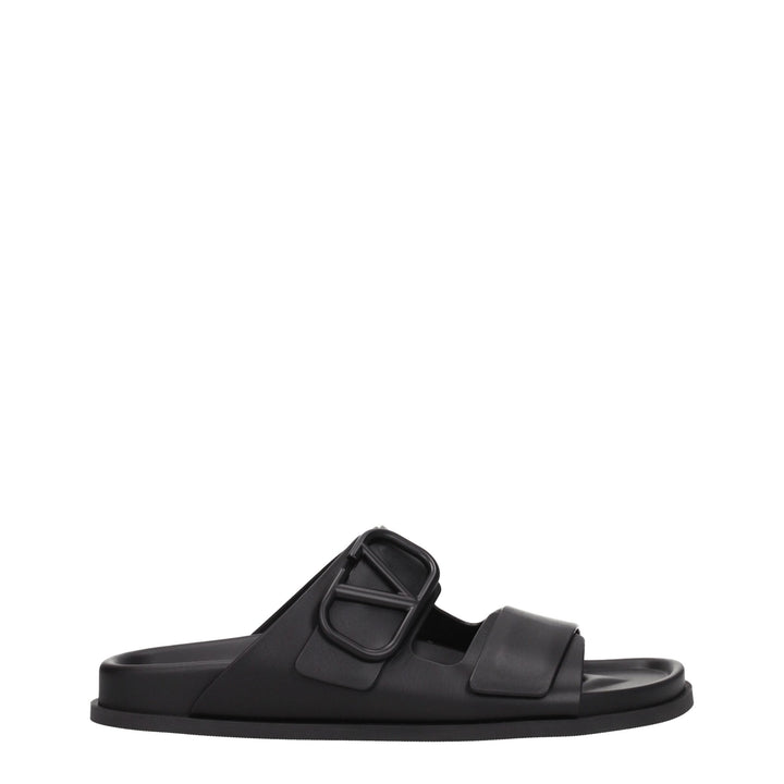 Black Leather Slippers Sandals