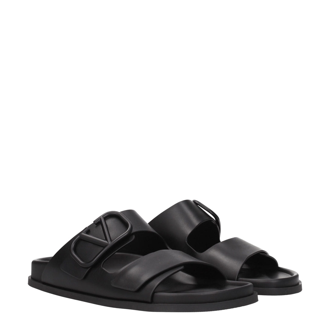 Black Leather Slippers Sandals
