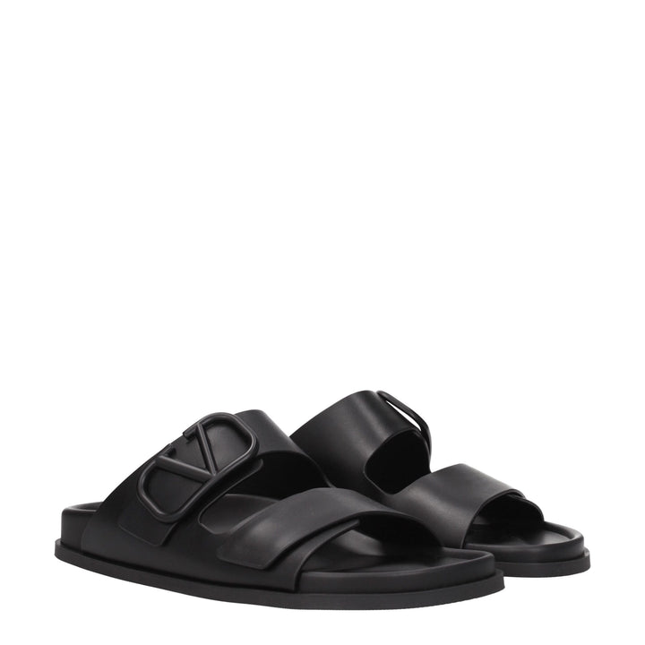 Black Leather Slippers Sandals