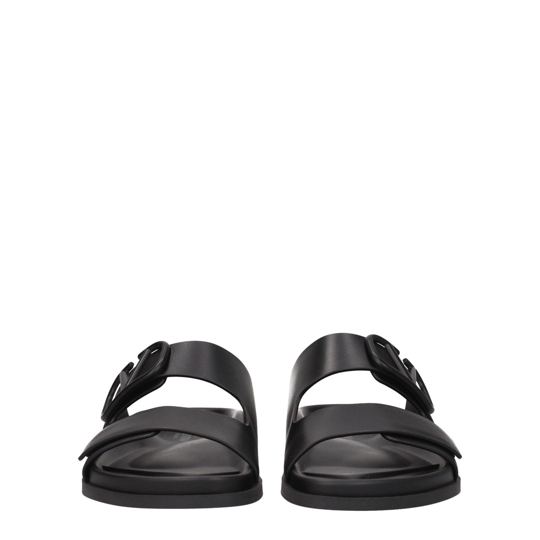Black Leather Slippers Sandals