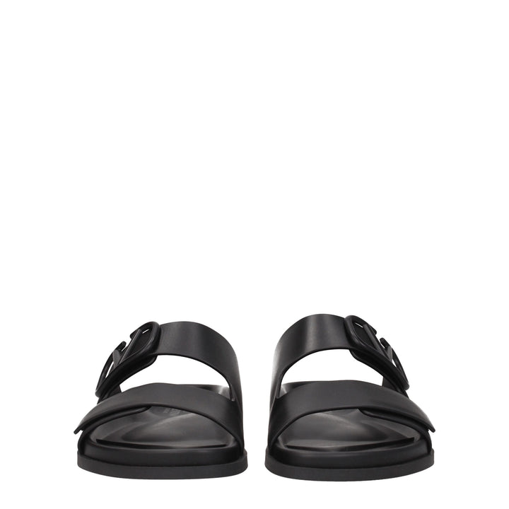 Black Leather Slippers Sandals